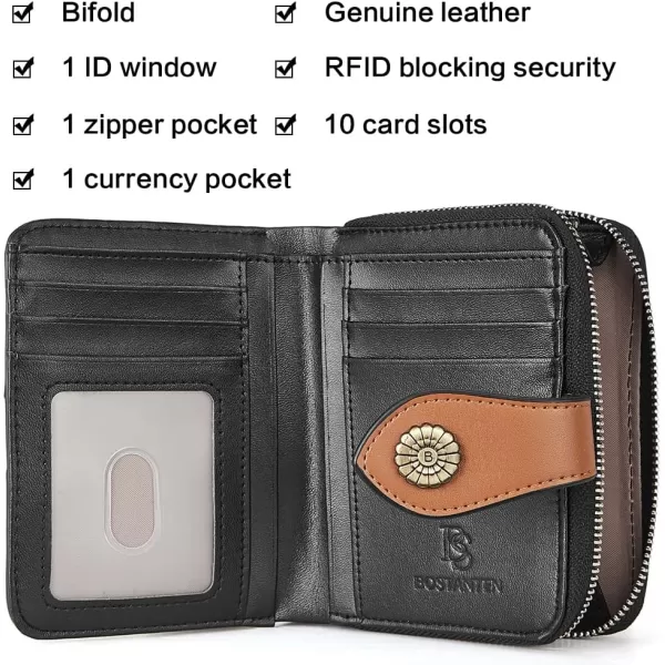 BOSTANTEN Leather Wallets for Women RFID Blocking Zipper Pocket Small Bifold Wallet Card Case