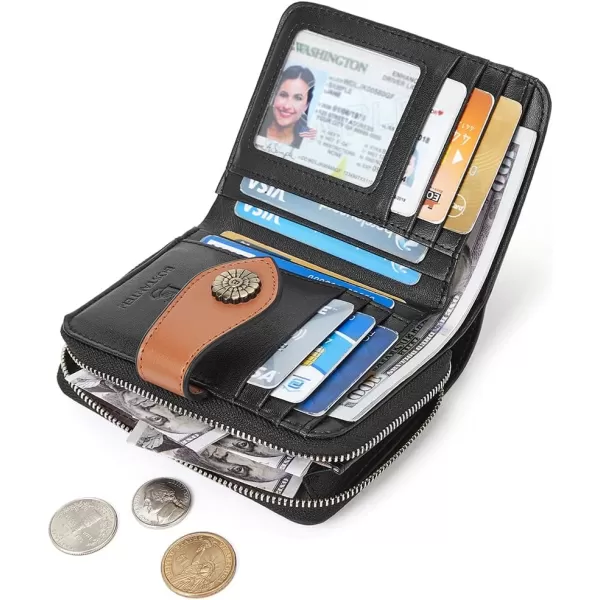 BOSTANTEN Leather Wallets for Women RFID Blocking Zipper Pocket Small Bifold Wallet Card Case