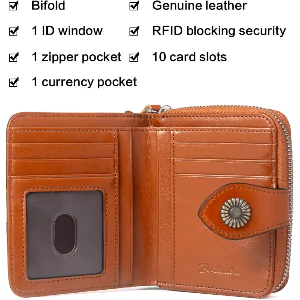 BOSTANTEN Leather Wallets for Women RFID Blocking Zipper Pocket Small Bifold Wallet Card Case