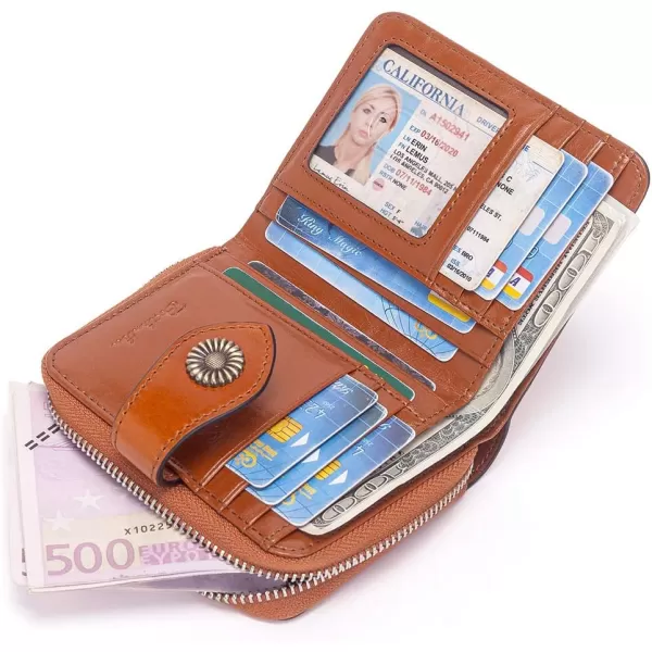 BOSTANTEN Leather Wallets for Women RFID Blocking Zipper Pocket Small Bifold Wallet Card Case