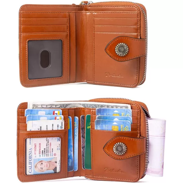 BOSTANTEN Leather Wallets for Women RFID Blocking Zipper Pocket Small Bifold Wallet Card Case
