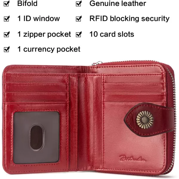 BOSTANTEN Leather Wallets for Women RFID Blocking Zipper Pocket Small Bifold Wallet Card Case