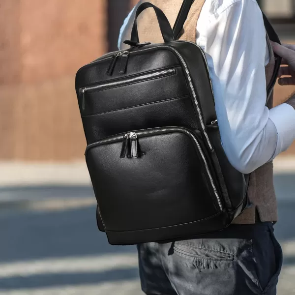 BOSTANTEN Men Leather Backpack 15.6” Laptop Backpack Travel Business Office Bag Large Capacity College