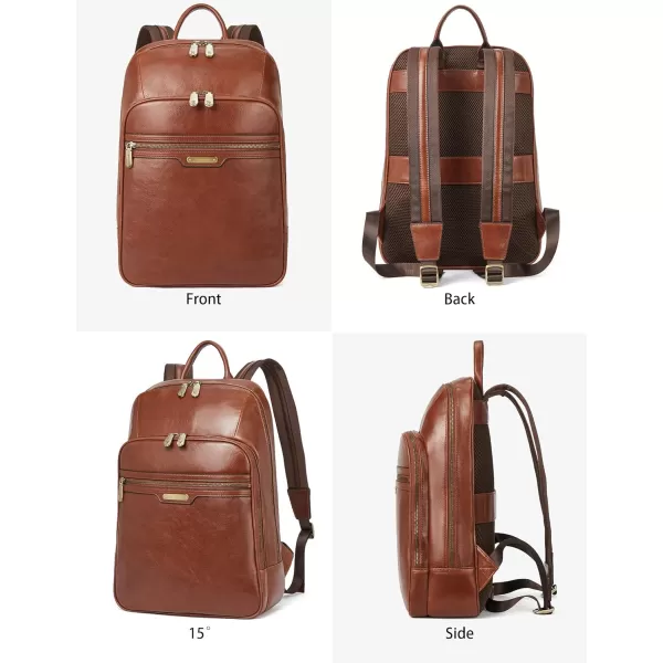 BOSTANTEN Men Leather Backpack, Vegetable Tanned Full Grain Leather 15.6 Inch Computer Backpack Business Work Daypack Vintage Travel Bags Redbrown