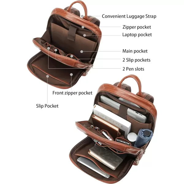 BOSTANTEN Men Leather Backpack, Vegetable Tanned Full Grain Leather 15.6 Inch Computer Backpack Business Work Daypack Vintage Travel Bags Redbrown