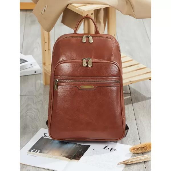 BOSTANTEN Men Leather Backpack, Vegetable Tanned Full Grain Leather 15.6 Inch Computer Backpack Business Work Daypack Vintage Travel Bags Redbrown