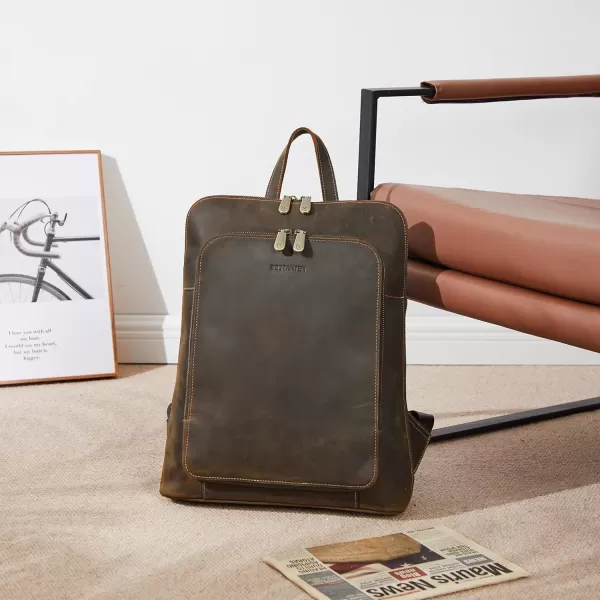 BOSTANTEN Mens Laptop Backpack Genuine Leather 15.6 inch Computer Bag Business Work Travel Daypack Vintage Large Shoulder Bag