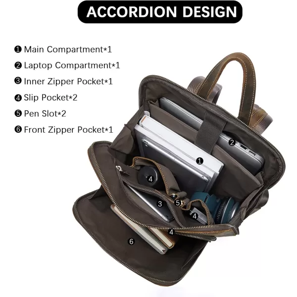 BOSTANTEN Mens Laptop Backpack Genuine Leather 15.6 inch Computer Bag Business Work Travel Daypack Vintage Large Shoulder Bag