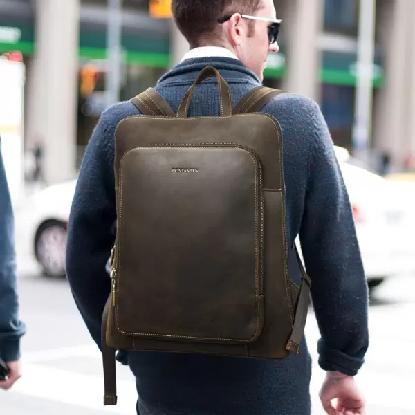 BOSTANTEN Mens Laptop Backpack Genuine Leather 15.6 inch Computer Bag Business Work Travel Daypack Vintage Large Shoulder Bag