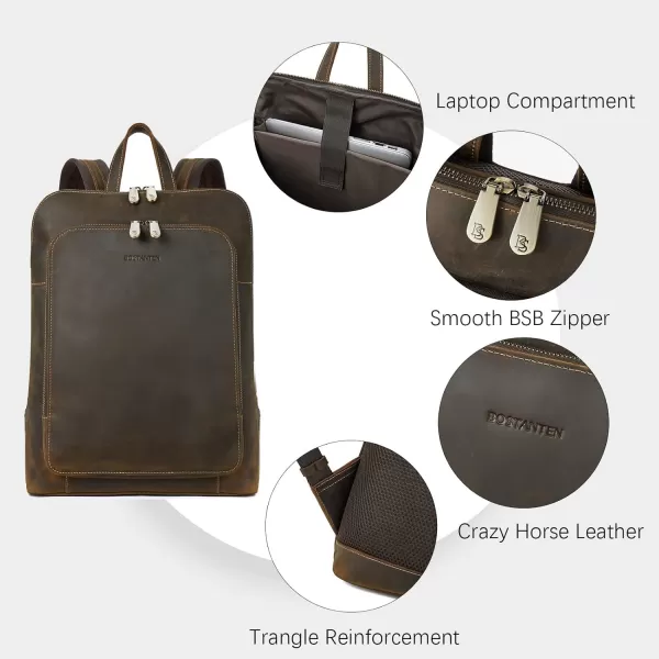 BOSTANTEN Mens Laptop Backpack Genuine Leather 15.6 inch Computer Bag Business Work Travel Daypack Vintage Large Shoulder Bag