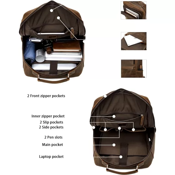 BOSTANTEN Mens Laptop Backpack Genuine Leather 15.6 inch Computer Bag Business Work Travel Daypack Vintage Large Shoulder Bag