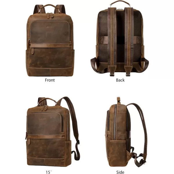 BOSTANTEN Mens Laptop Backpack Genuine Leather 15.6 inch Computer Bag Business Work Travel Daypack Vintage Large Shoulder Bag