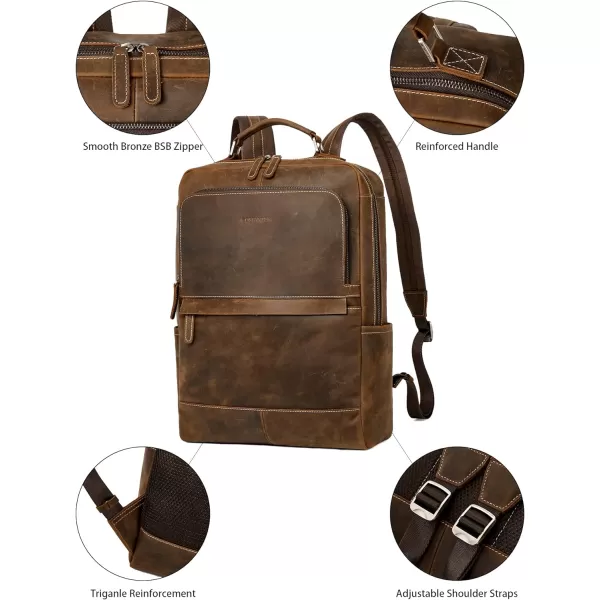 BOSTANTEN Mens Laptop Backpack Genuine Leather 15.6 inch Computer Bag Business Work Travel Daypack Vintage Large Shoulder Bag