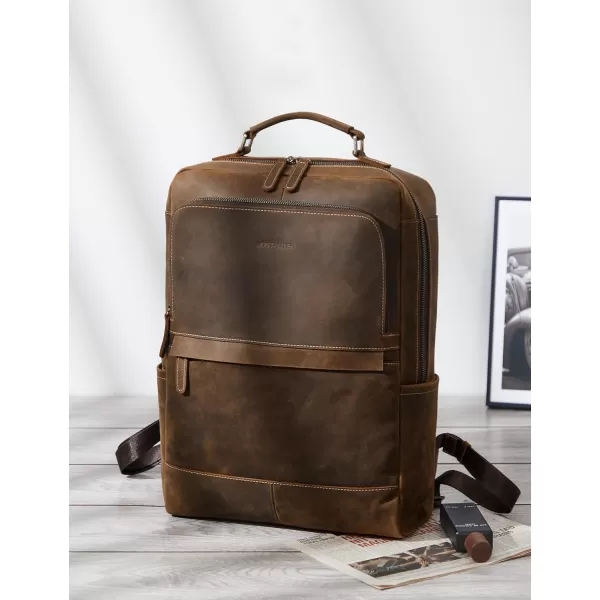 BOSTANTEN Mens Laptop Backpack Genuine Leather 15.6 inch Computer Bag Business Work Travel Daypack Vintage Large Shoulder Bag