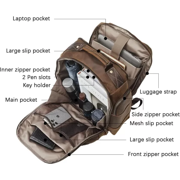 BOSTANTEN Mens Laptop Backpack Genuine Leather 15.6 inch Computer Bag Business Work Travel Daypack Vintage Large Shoulder Bag