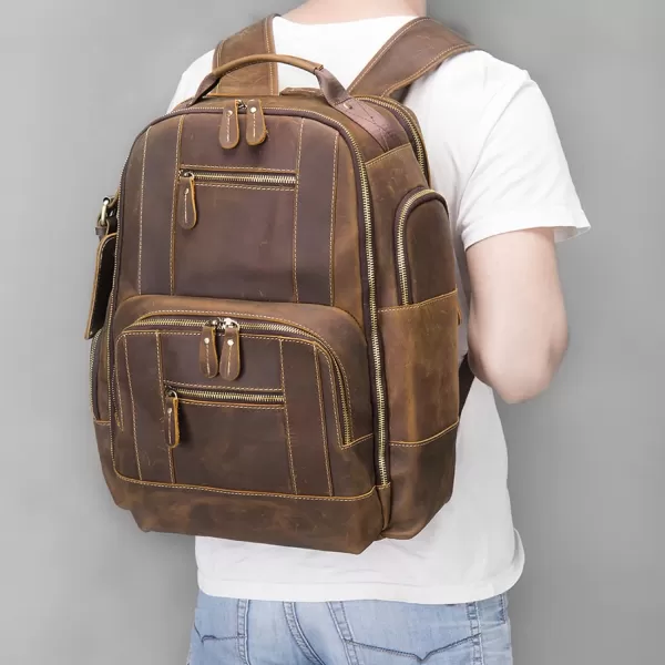BOSTANTEN Mens Laptop Backpack Genuine Leather 15.6 inch Computer Bag Business Work Travel Daypack Vintage Large Shoulder Bag
