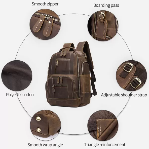 BOSTANTEN Mens Laptop Backpack Genuine Leather 15.6 inch Computer Bag Business Work Travel Daypack Vintage Large Shoulder Bag