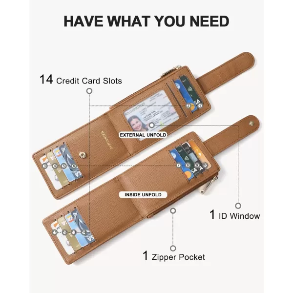 BOSTANTEN Slim Wallet Women RFID Blocking Card Holder Leather Bifold Wallet with Zipper Pocket Brown