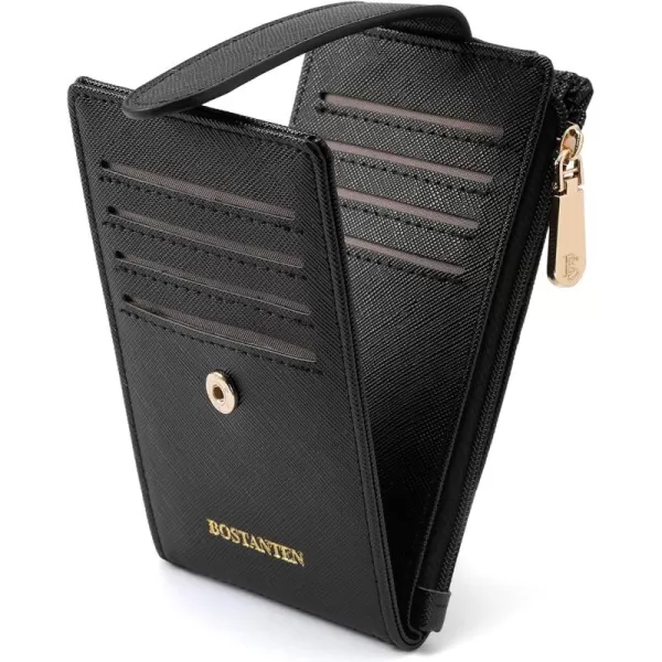 BOSTANTEN Slim Wallet Women RFID Blocking Card Holder Leather Bifold Wallet with Zipper Pocket Pink