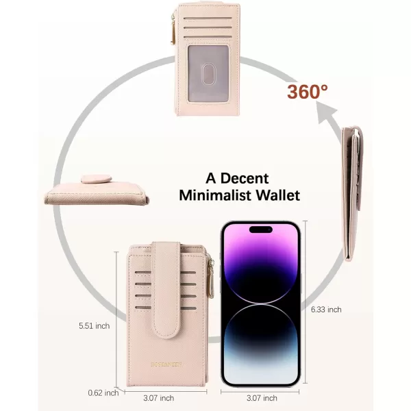 BOSTANTEN Slim Wallet Women RFID Blocking Card Holder Leather Bifold Wallet with Zipper Pocket Pink