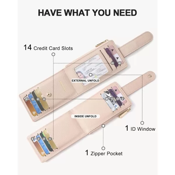 BOSTANTEN Slim Wallet Women RFID Blocking Card Holder Leather Bifold Wallet with Zipper Pocket Pink