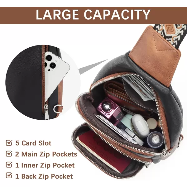 BOSTANTEN Sling Bag for Women Crossbody Purse Crossbody Bag Leather Chest Bag with Adjustable Guitar Strap for Travel