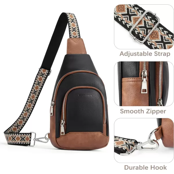 BOSTANTEN Sling Bag for Women Crossbody Purse Crossbody Bag Leather Chest Bag with Adjustable Guitar Strap for Travel
