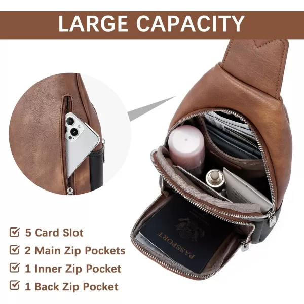 BOSTANTEN Sling Bag for Women Crossbody Purse Crossbody Bag Leather Chest Bag with Adjustable Guitar Strap for Travel