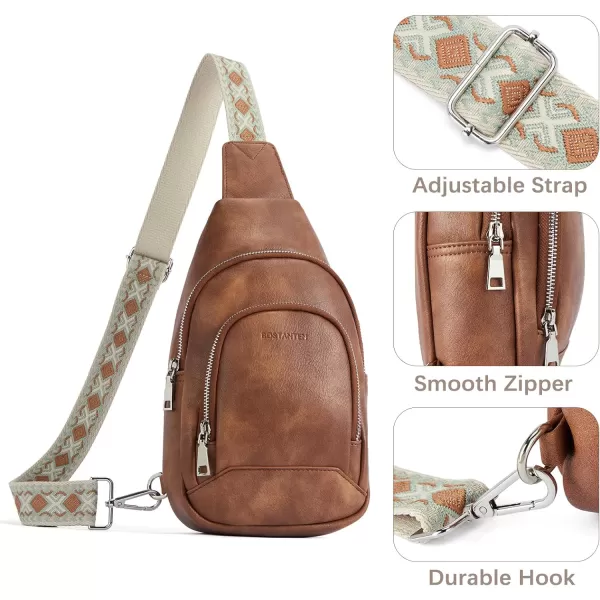BOSTANTEN Sling Bag for Women Crossbody Purse Crossbody Bag Leather Chest Bag with Adjustable Guitar Strap for Travel
