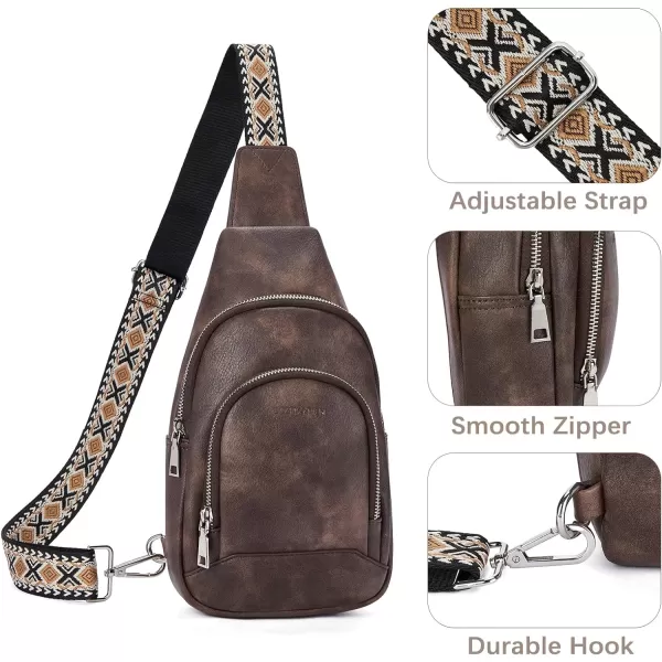 BOSTANTEN Sling Bag for Women Crossbody Purse Crossbody Bag Leather Chest Bag with Adjustable Guitar Strap for Travel