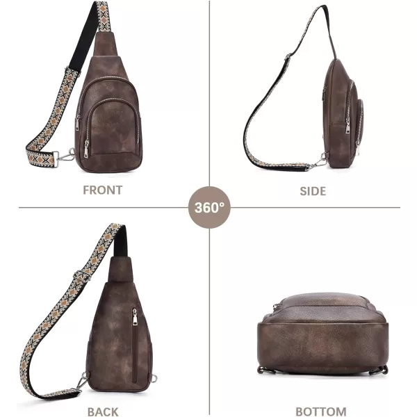 BOSTANTEN Sling Bag for Women Crossbody Purse Crossbody Bag Leather Chest Bag with Adjustable Guitar Strap for Travel