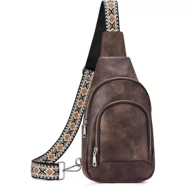 BOSTANTEN Sling Bag for Women Crossbody Purse Crossbody Bag Leather Chest Bag with Adjustable Guitar Strap for Travel