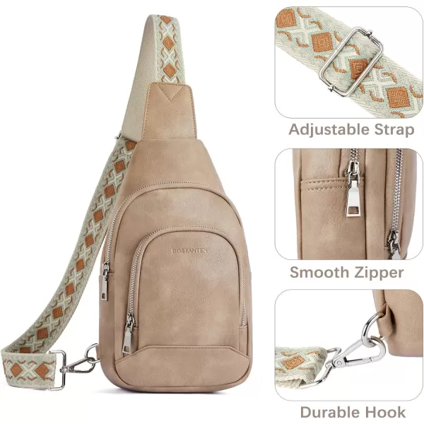 BOSTANTEN Sling Bag for Women Crossbody Purse Crossbody Bag Leather Chest Bag with Adjustable Guitar Strap for Travel