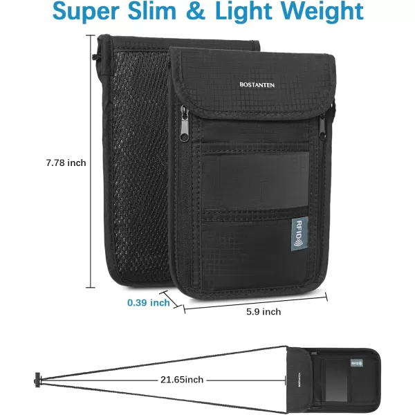 BOSTANTEN Travel Passport Wallet RFID Blocking Passport Holder Neck Pouch for Women and Men with Adjustable Strap Black