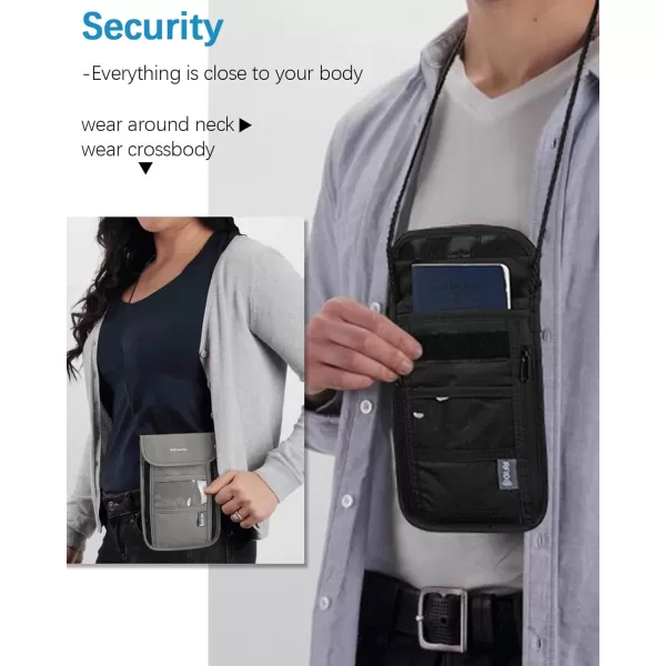 BOSTANTEN Travel Passport Wallet RFID Blocking Passport Holder Neck Pouch for Women and Men with Adjustable Strap Black
