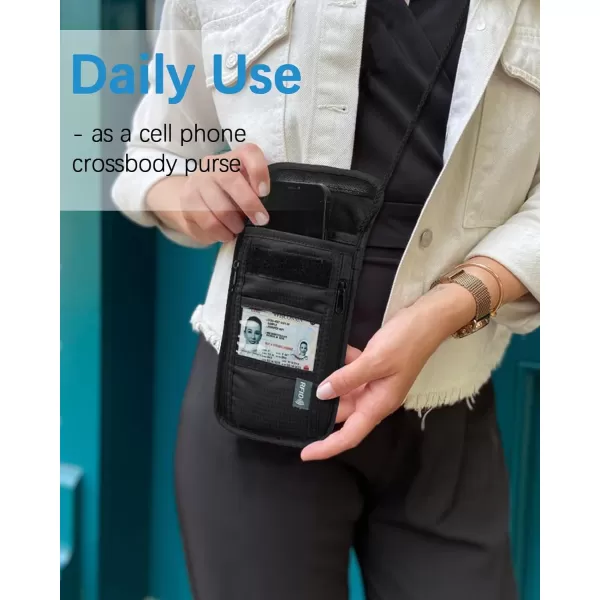 BOSTANTEN Travel Passport Wallet RFID Blocking Passport Holder Neck Pouch for Women and Men with Adjustable Strap Black