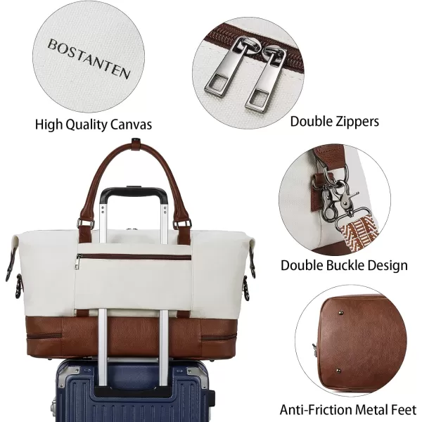 BOSTANTEN Weekender Bags for Women Canvas Carry On Bag Travel Duffle Large Tote Overnight Duffel with Shoe Compartment 3Pcs Set