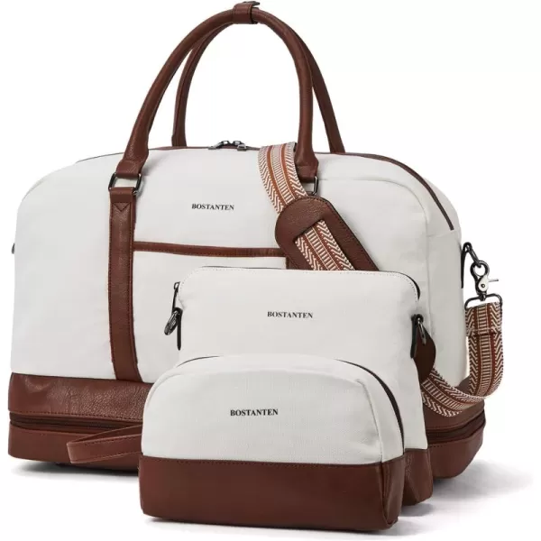 BOSTANTEN Weekender Bags for Women Canvas Carry On Bag Travel Duffle Large Tote Overnight Duffel with Shoe Compartment 3Pcs Set