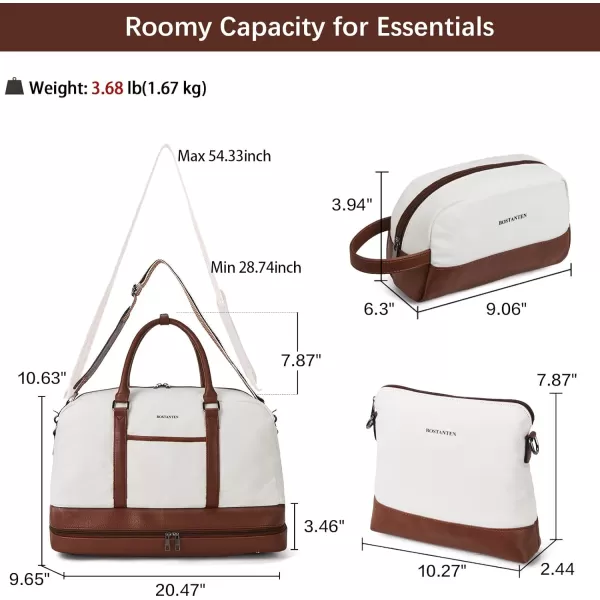 BOSTANTEN Weekender Bags for Women Canvas Carry On Bag Travel Duffle Large Tote Overnight Duffel with Shoe Compartment 3Pcs Set
