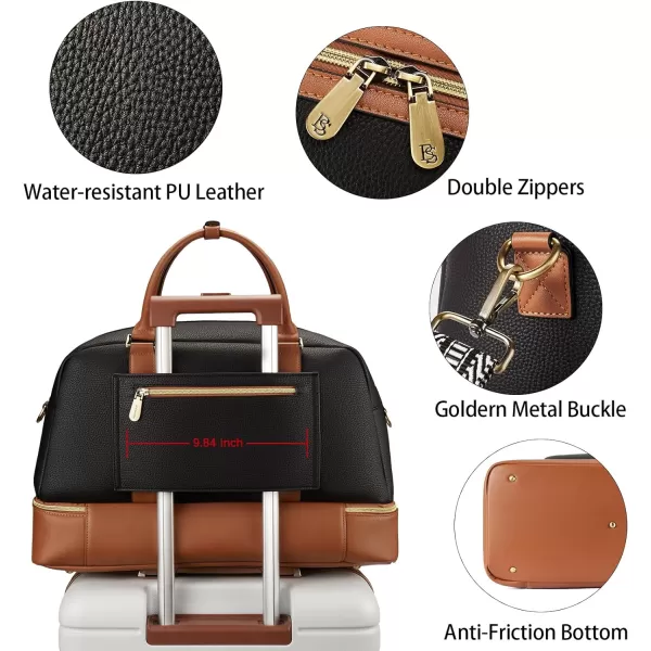 BOSTANTEN Weekender Bags for Women Leather Travel Duffle Bag Carry On Large Tote Duffel with Shoe Compartment and Trolley Sleeve