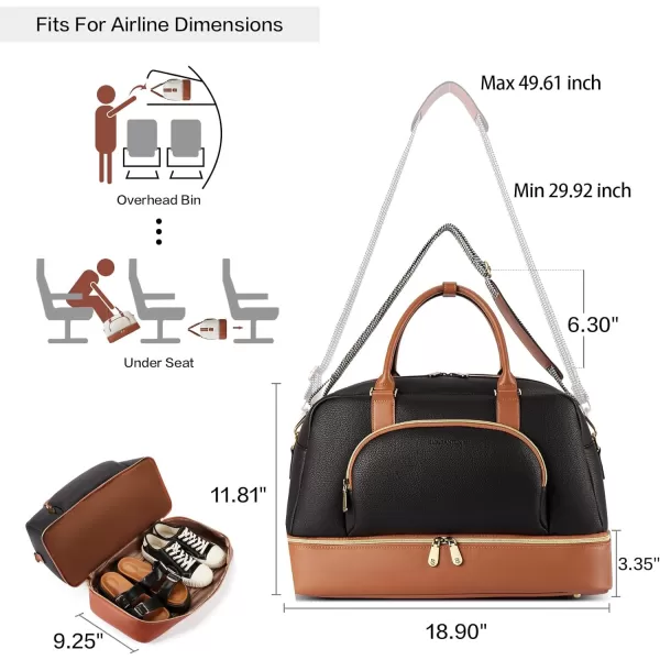 BOSTANTEN Weekender Bags for Women Leather Travel Duffle Bag Carry On Large Tote Duffel with Shoe Compartment and Trolley Sleeve