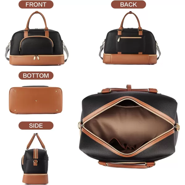BOSTANTEN Weekender Bags for Women Leather Travel Duffle Bag Carry On Large Tote Duffel with Shoe Compartment and Trolley Sleeve
