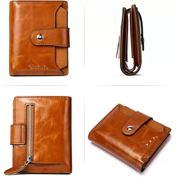 BOSTANTEN Women Leather Wallet RFID Blocking Small Bifold Zipper Pocket Wallet Card Case Purse with ID Window