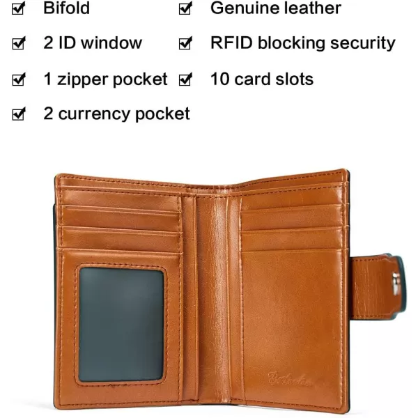 BOSTANTEN Women Leather Wallet RFID Blocking Small Bifold Zipper Pocket Wallet Card Case Purse with ID Window