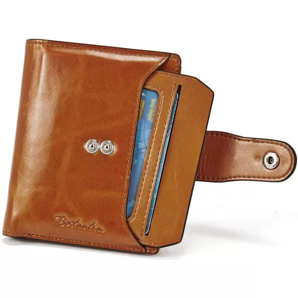 BOSTANTEN Women Leather Wallet RFID Blocking Small Bifold Zipper Pocket Wallet Card Case Purse with ID Window