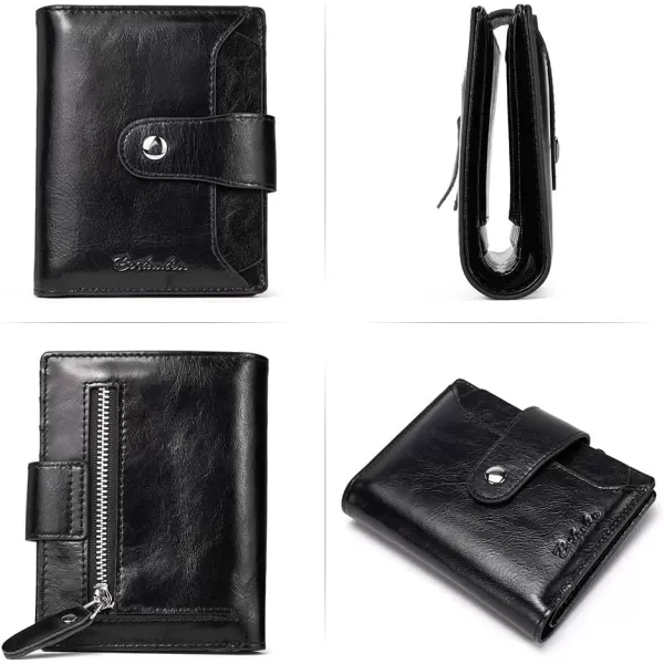 BOSTANTEN Women Leather Wallet RFID Blocking Small Bifold Zipper Pocket Wallet Card Case Purse with ID Window