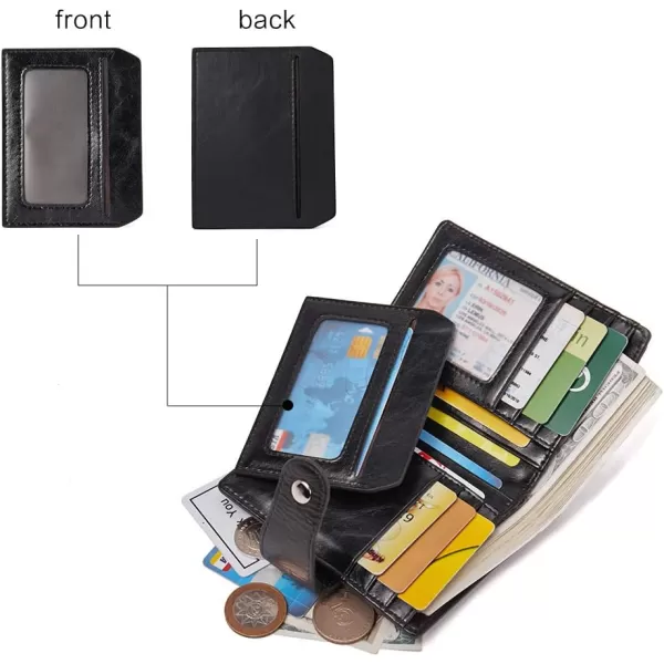 BOSTANTEN Women Leather Wallet RFID Blocking Small Bifold Zipper Pocket Wallet Card Case Purse with ID Window