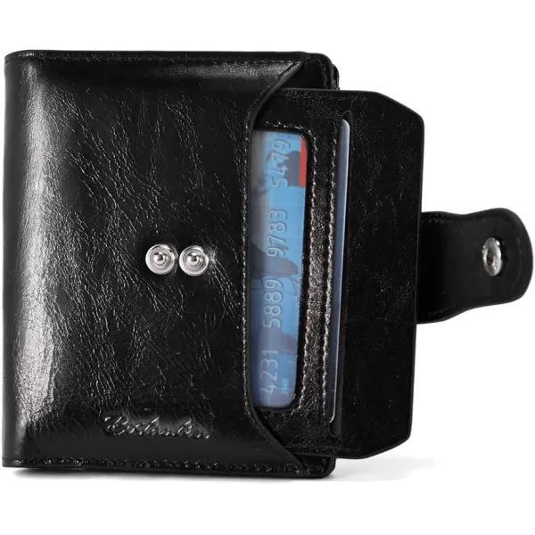 BOSTANTEN Women Leather Wallet RFID Blocking Small Bifold Zipper Pocket Wallet Card Case Purse with ID Window