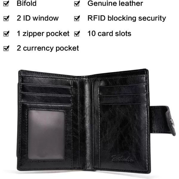 BOSTANTEN Women Leather Wallet RFID Blocking Small Bifold Zipper Pocket Wallet Card Case Purse with ID Window