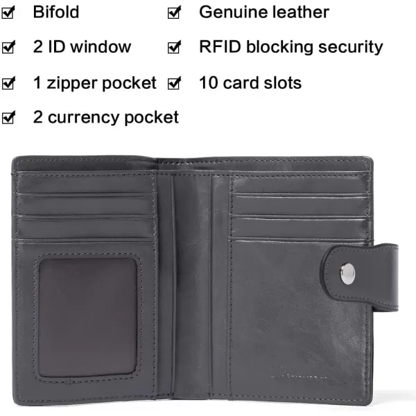BOSTANTEN Women Leather Wallet RFID Blocking Small Bifold Zipper Pocket Wallet Card Case Purse with ID Window